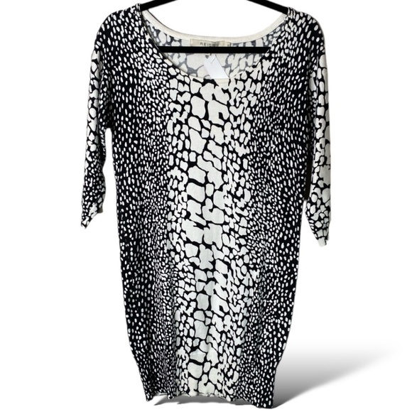 REISS Cotton Blend Black & White Animal Print Sweater Dress 3/4 Sleeves US Sz XS - Picture 1 of 8